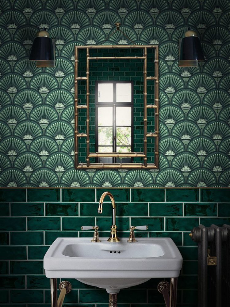 Wallpaper Bathroom Green with Envy Green and Gold Interiors