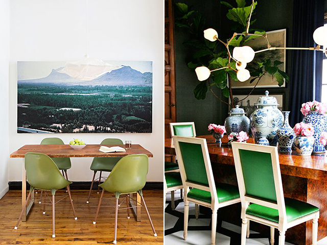 Thiết kế nội thất không gian với những chiếc ghế xanh truyền thống và cổ điển