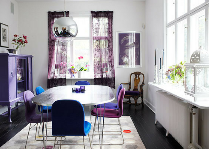 Không gian phòng bếp với màu tím ấn tượng và tinh tế